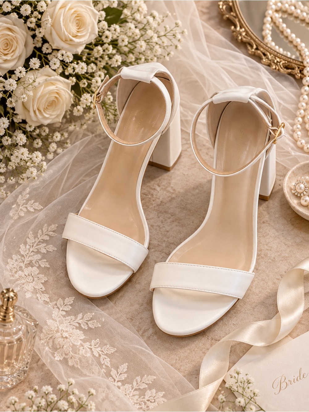 Women's White Ankle-Strap Open-Toe Heels - Picture 2 of 2